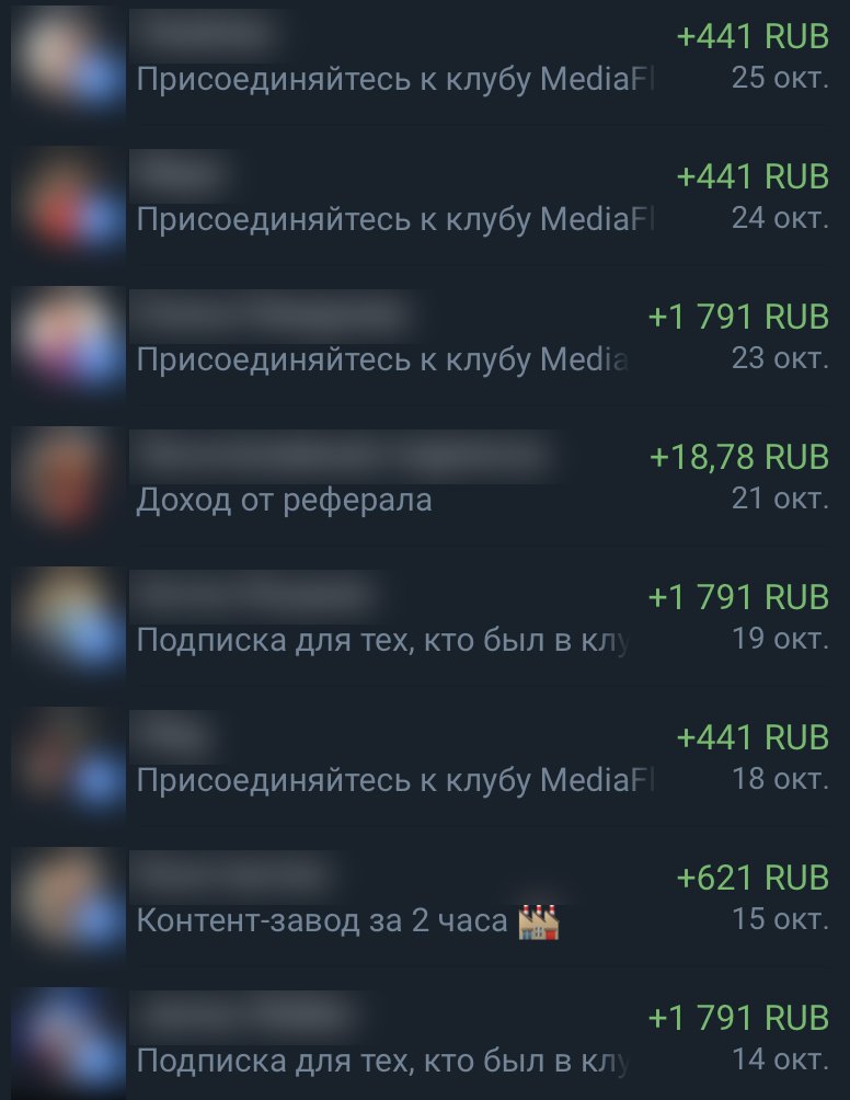 Список оплат от покупателей